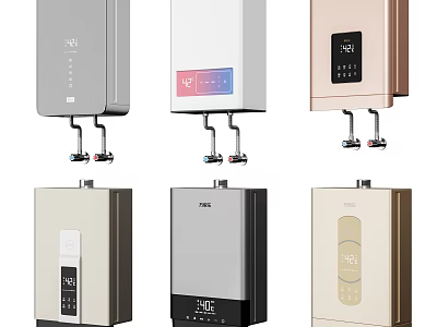 Modern Home Water Heaters With Various Colors And Digital Display Designs 3d model