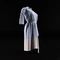 Elegant Light Blue Beige Color Block Dress With Collar Button Belt And Three Quarter Sleeves
