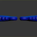 Two Blue Glossy Abstract Character Creature Shapes With Spiral Wave Design On Dark Background