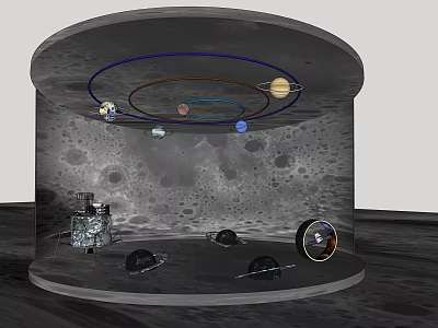 Solar System Model Display With Planets Orbits Moon Surface And Spacecraft 3d model