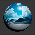 Cartoon Style Blue Toned Landscape With Rolling Sand Dunes And Cloudy Sky