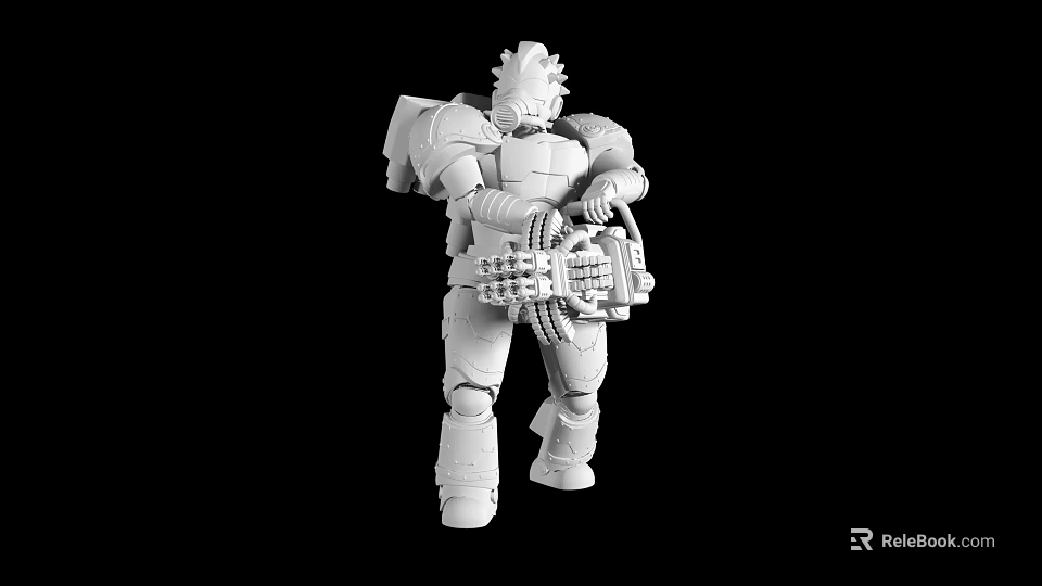 Detailed Mechanical Warrior Sculpture Carving With Armored Design And Intricate Weapon 3d model 