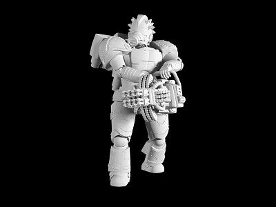 Detailed Mechanical Warrior Sculpture Carving With Armored Design And Intricate Weapon 3d model