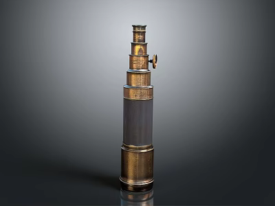 Vintage Brass Telescope With Telescopic Sections Adjustment Knob And Lens 3d model