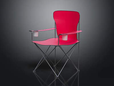 Red Folding Chair With Metal Frame Armrests And Cup Holders Modern Design 3d model