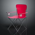 Red Folding Chair With Metal Frame Armrests And Cup Holders Modern Design