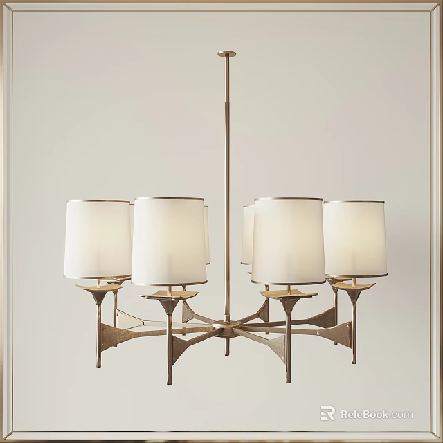 Modern Chandelier With Multiple White Lampshades And Golden Metal Frame Design 3d model