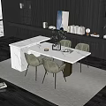 Modern Dining Table Set With Marble Top And Chairs Near Floor to Ceiling Windows