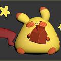 Cute Yellow Plush Toy with Red Ears Cheek Spots Holding Red Cube and Stars