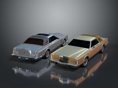 Two Classic Vintage Sedans With Silver And Gold Shiny Bodies And Reflections 3d model