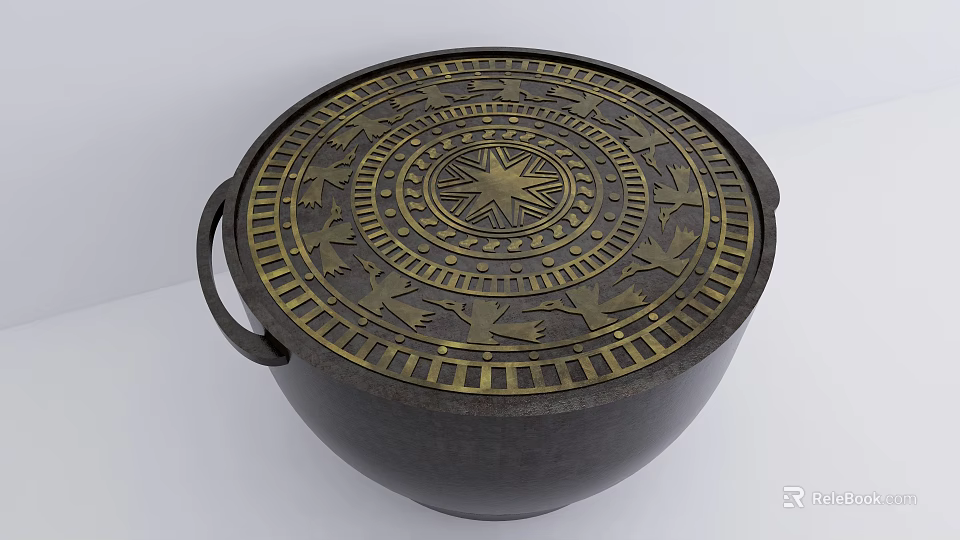Traditional Round Ceramic Vessel With Intricate Lid And Star Geometric Patterns 3d model