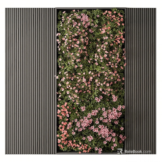 Green Living Plant Wall With Pink Flowers And Black Vertical Panels Design 3d model 