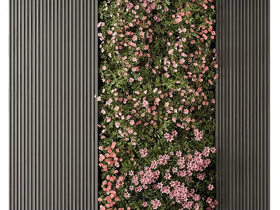 Green Living Plant Wall With Pink Flowers And Black Vertical Panels Design 3d model
