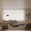 Modern Living Dining Room With Beige Sofa Round Coffee Table Floor Lamp And Potted Plant