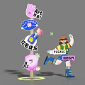 Colorful Guide Sign For Art Market With Happy Packing Creative World And Cartoon Character