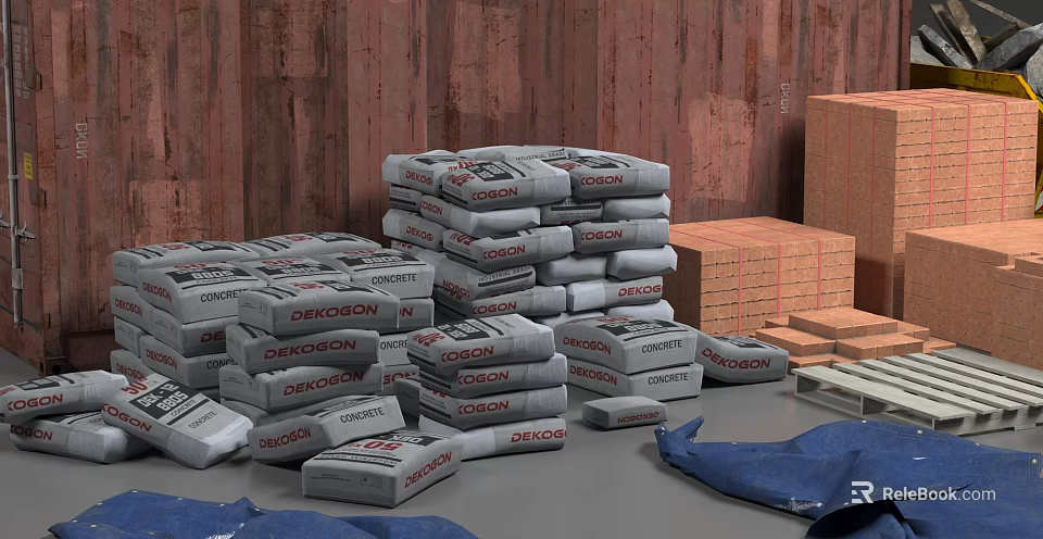Building Components Including Stacked DECKSON Sacks And Brick Bundles For Construction 3d model