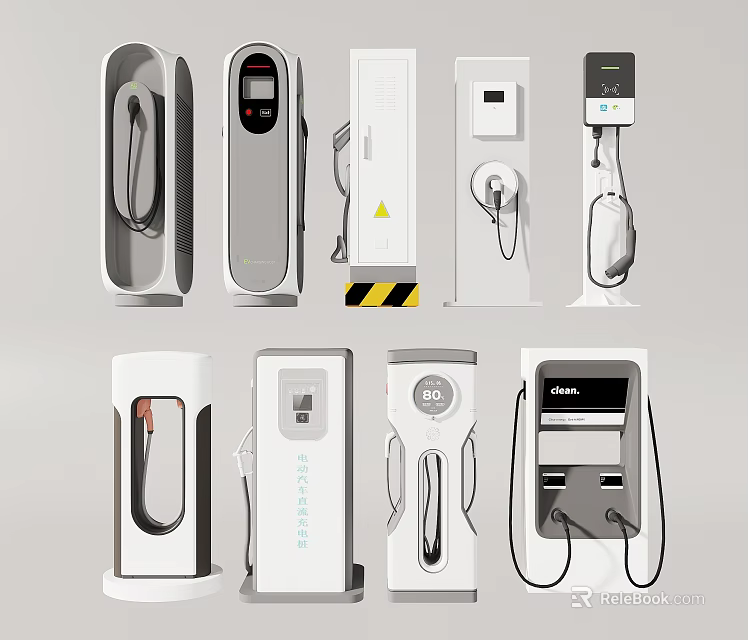 Various EV Charger Designs With Different Styles And Multiple Charging Interfaces 3d model 