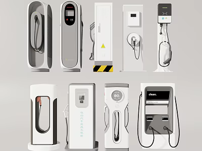 Various EV Charger Designs With Different Styles And Multiple Charging Interfaces 3d model