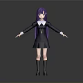 3D Anime Girl Character With Purple Hair White Collar And Cross Necklace