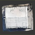 Fabric Covered Stacked Structure With Blue Base Cloth And White Top Fabric With Fringe Edges