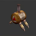 Golden Mechanical Creature Character With Red Eye Clawed Legs And Top Metal Rod