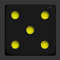 3D Shiny Black Dice With Yellow Dots On Reflective Surface