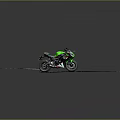 Green Motorcycle Parked On Road With Stone Pavement Scenic Setup