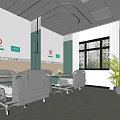 Hospital Ward Interior With Two Beds White Walls Green Curtains And Potted Plant