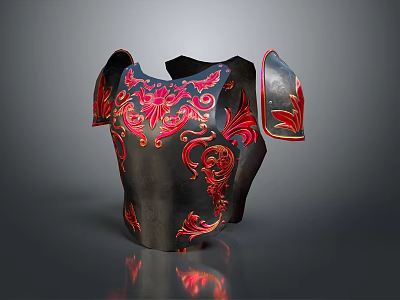 Ornate Black Armor Featuring Red Floral Patterns And Intricate Designs 3d model