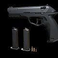 Modern Black Tactical Pistol With Two Magazines And Ammunition Bullets
