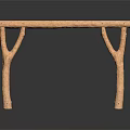 Plant Branch Crafted Natural Wooden Table With Curved Legs And Long Surface