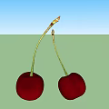 Fresh Juicy Red Cherries with Green Stems on White Background