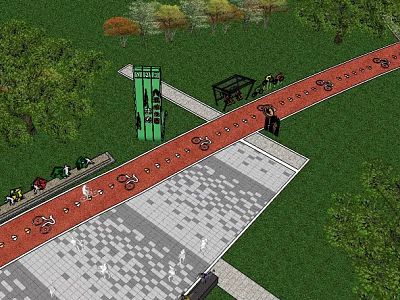 Eco Friendly Road Infrastructure With Red Bicycle Lane Pedestrian Path And Green Trees 3d model