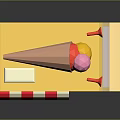 Yellow Ice Cream Truck With Red And White Striped Awning And Large Cone On Top