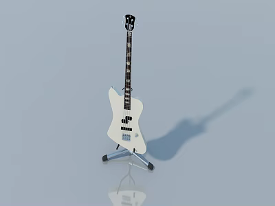 White Electric Guitar On Stand With Light Blue Background And Shadow 3d model