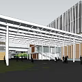 Modern Office Building Exterior With Glass Curtain Wall And Geometric Design
