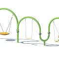 Outdoor Garden Ornaments With Green Arched Frames Hanging Swings And Yellow Seats