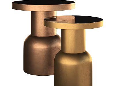 Two Modern Side Tables With Gold Copper Bases And Round Black Tops 3d model