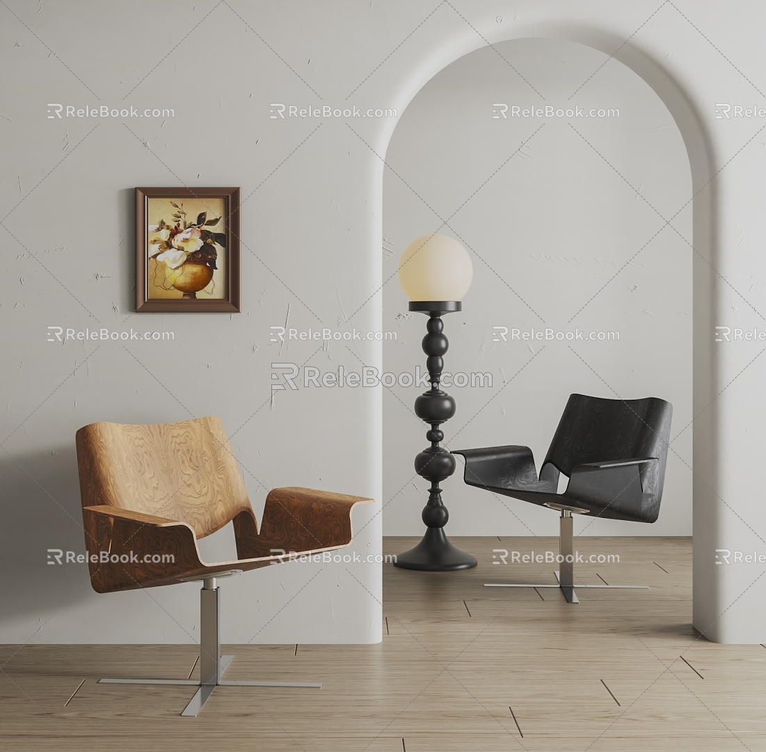 Leisure Chair Rotating Chair French Chair French Floor Lamp Single Chair 3d model