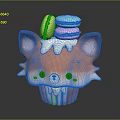 Cute Fox Shaped Cupcake Doll With Yellow Blue Pink Macaron Decorations And White Frosting