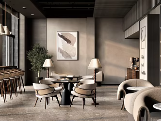 Ji Xi Restaurant Bar Chair Bar Stool Bar Table Chair Dining Chair Leisure Chair Dining Table Single Sofa Chandelier 3d model