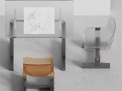 Kids Desk Chair Set With Drawing Paper For Children Study Area 3d model