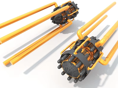 Heavy Duty Industrial Machinery With Dual Units Yellow Pipes And Black Components 3d model