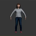 Woman in Gray Sweater Blue Jeans and Pink Shoes Standing on Gray Background