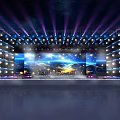 Professional Stage Setup With Colorful Lighting And Large Ocean Background Screens