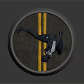 Dark Clad Character And Creature Kneeling On Round Platform With Yellow Dual Stripes Raising Arm