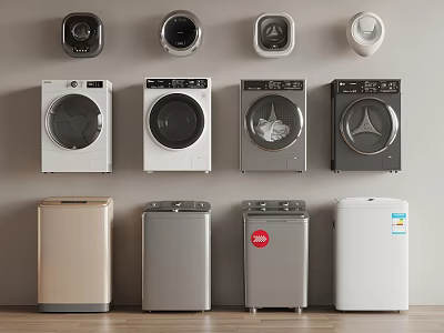Different Types of Modern Washing Machines in Various Colors and Styles 3d model