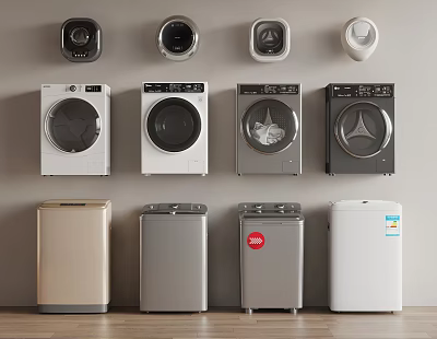 Different Types of Modern Washing Machines in Various Colors and Styles 3d model