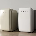 Stylish Cream And White SMEG Refrigerators In Modern Interior With Wooden Floor