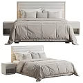 Modern Double Bed With Upholstered Headboard Light Gray Bedding And Bedside Tables 3d model